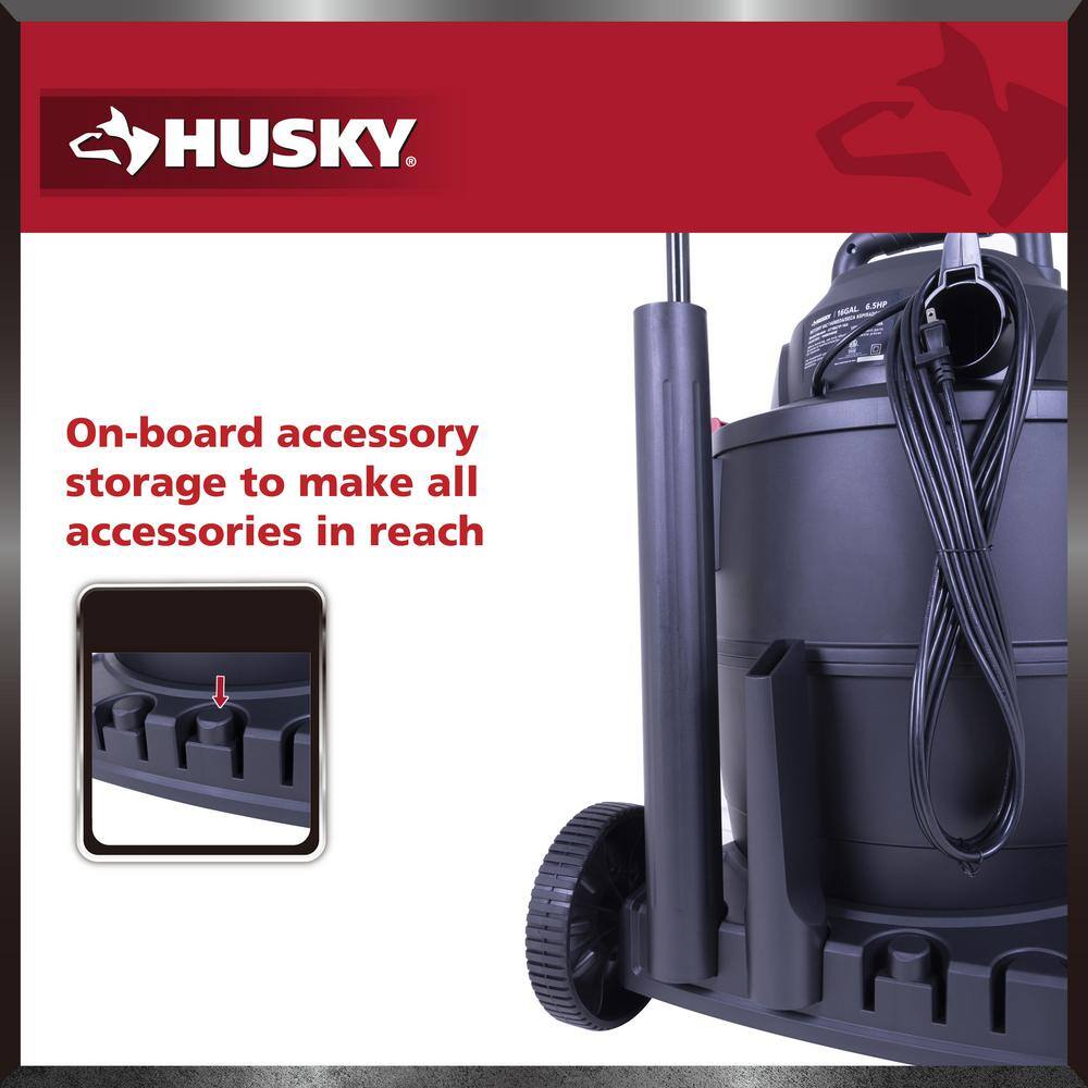 Husky 16 Gal. Poly Cart-Design WetDry Vac with a Cartridge Filter Hose and Accessories AT18621P-16A