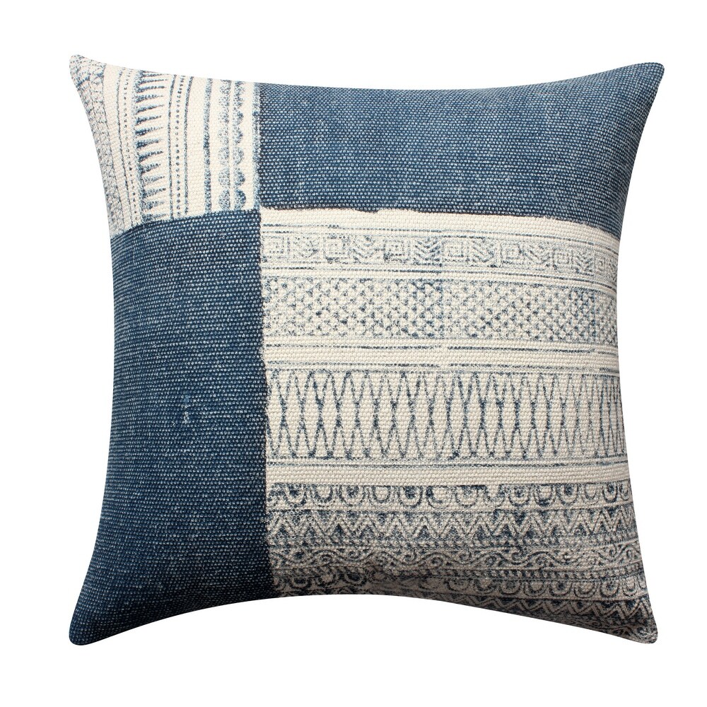 Dae 24 x 24 Square Handwoven Cotton Accent Throw Pillow  Classic Simple Kilim Pattern  Set of 2  Blue  Off White