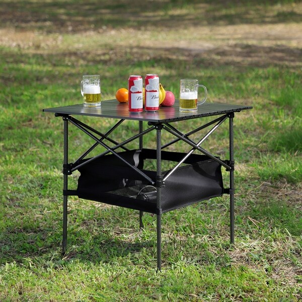 1piece Folding Outdoor Table with Carrying Bag，Lightweight Aluminum Rollup Square Table for indoor