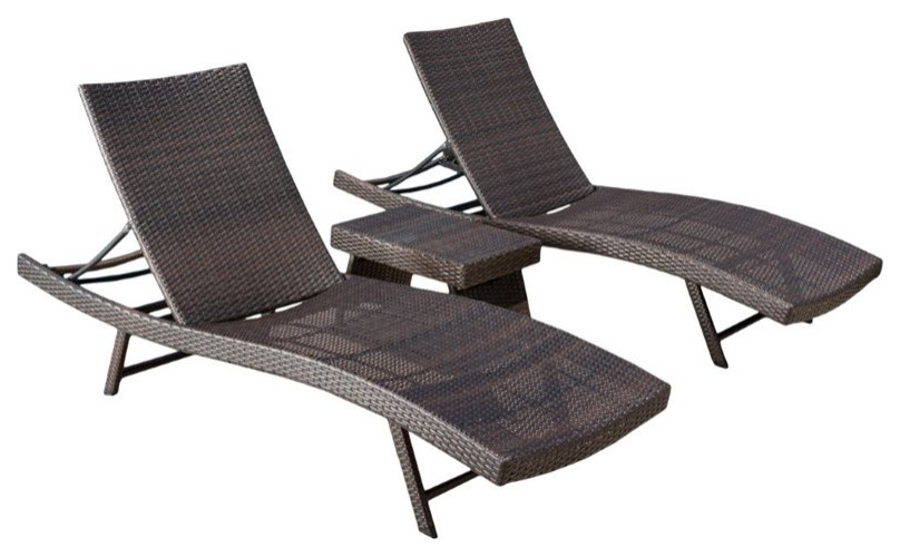 Noble House Kauai 3 Piece Outdoor Wicker Chaise Lounge Set in Multibrown   Tropical   Outdoor Chaise Lounges   by Homesquare  Houzz