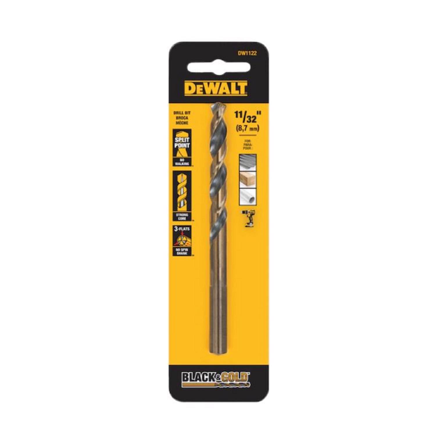 DW Black \u0026 Gold 11/32 in. X 4-7/8 in. L High Speed Steel Drill Bit 1 pk