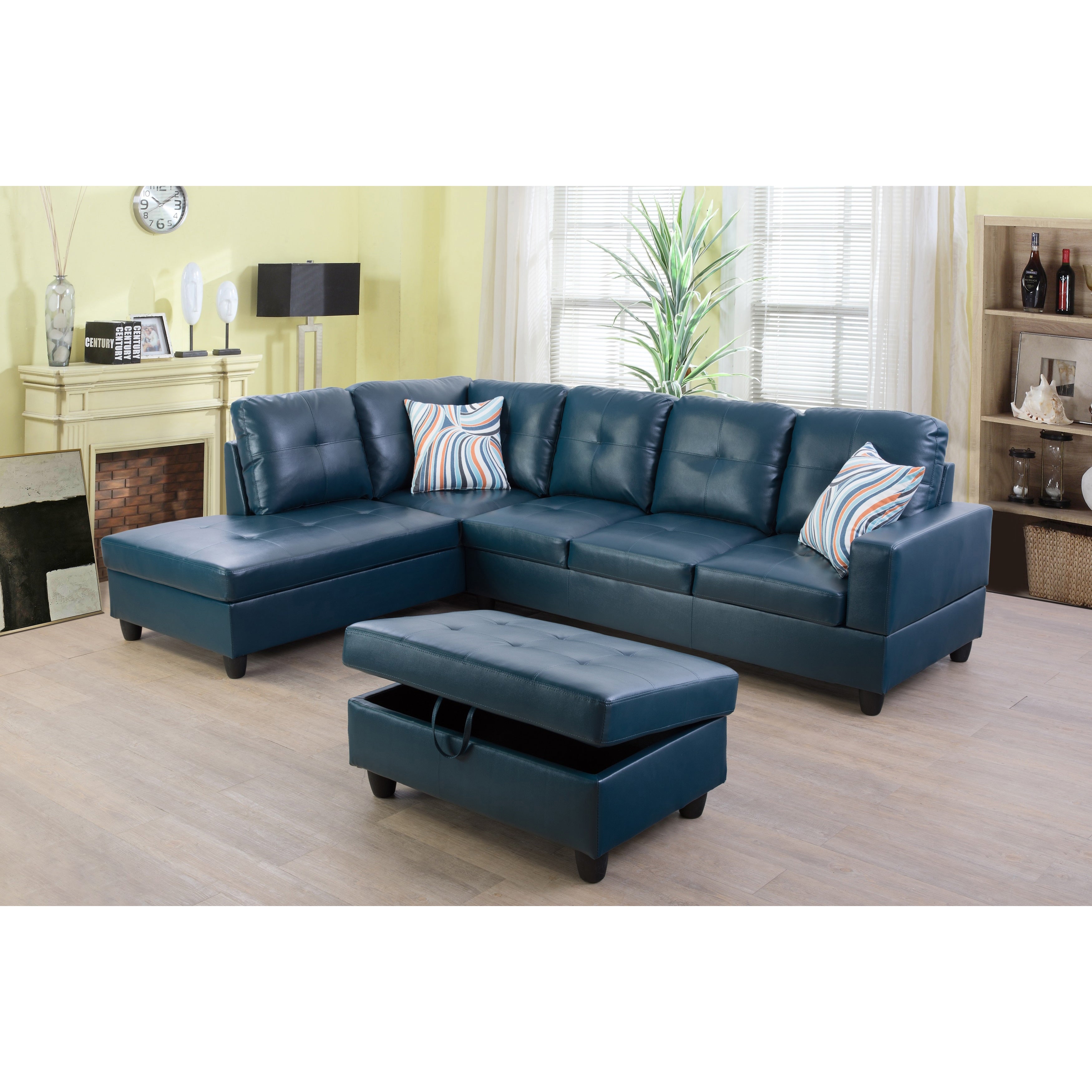 3-Pieces Sectional Sofa Set，Left Facing Denim(09518A)