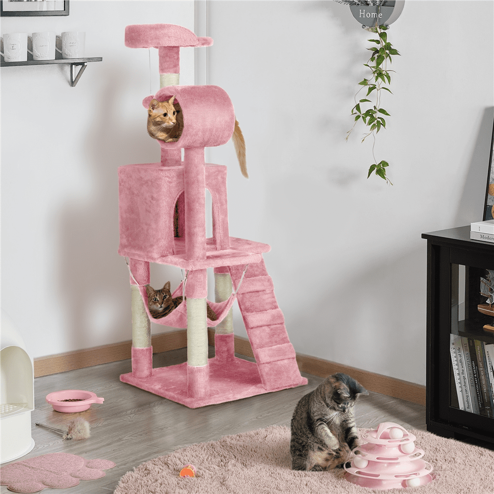 Yaheetech 51'' Multilevel Cat Tree Condo Cat Towers W/ Hammock Tunnel Scratching Post， Pink