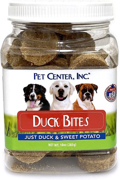 Pet Center Duck Bites Dog Treats， 10-oz tub