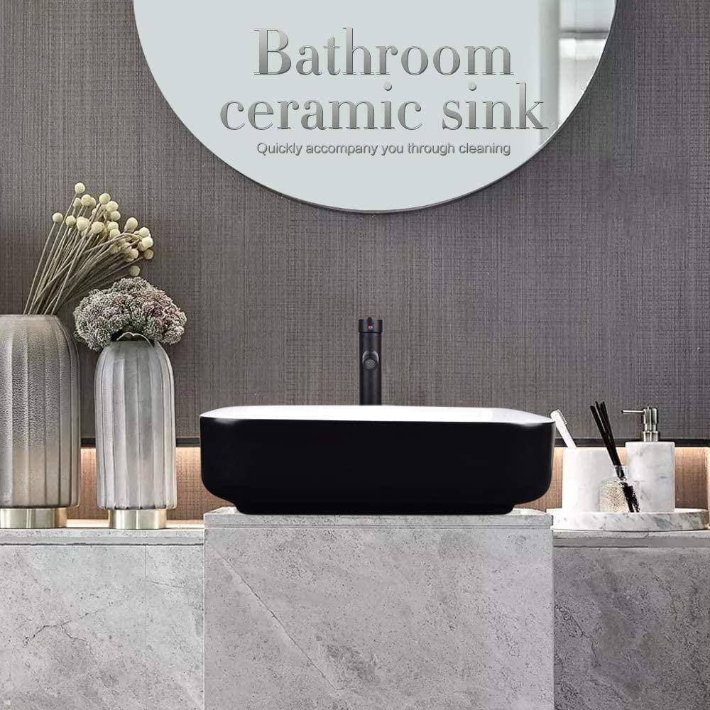 Puluomis Black Ceramic Rectangular Vessel Sink with Black Faucet US-HW1124