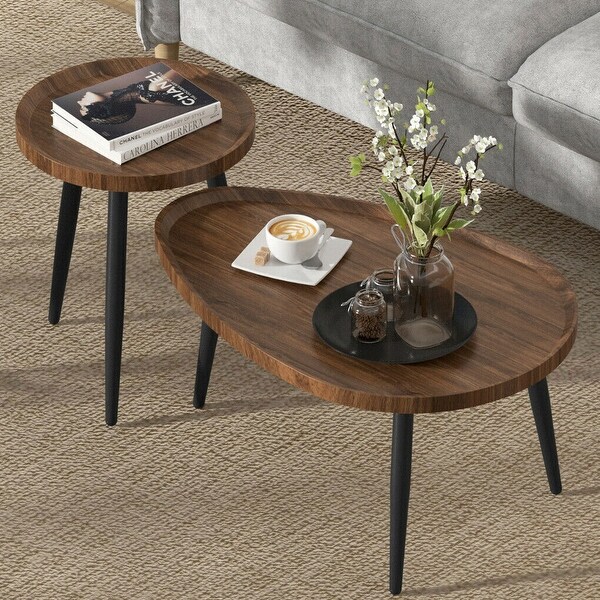 Modern Round Coffee Table Accent Nesting Tables Living Room Set of 2 - 31.5x21.7x15 inch