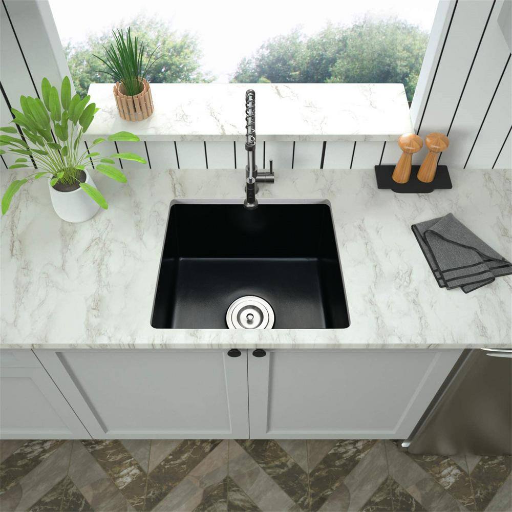 Black Quartz 18 in. L x 16 in. W Single Bowl Farmhouse Apron Workstation Kitchen Sink with Bottom Grid JLM-110507988