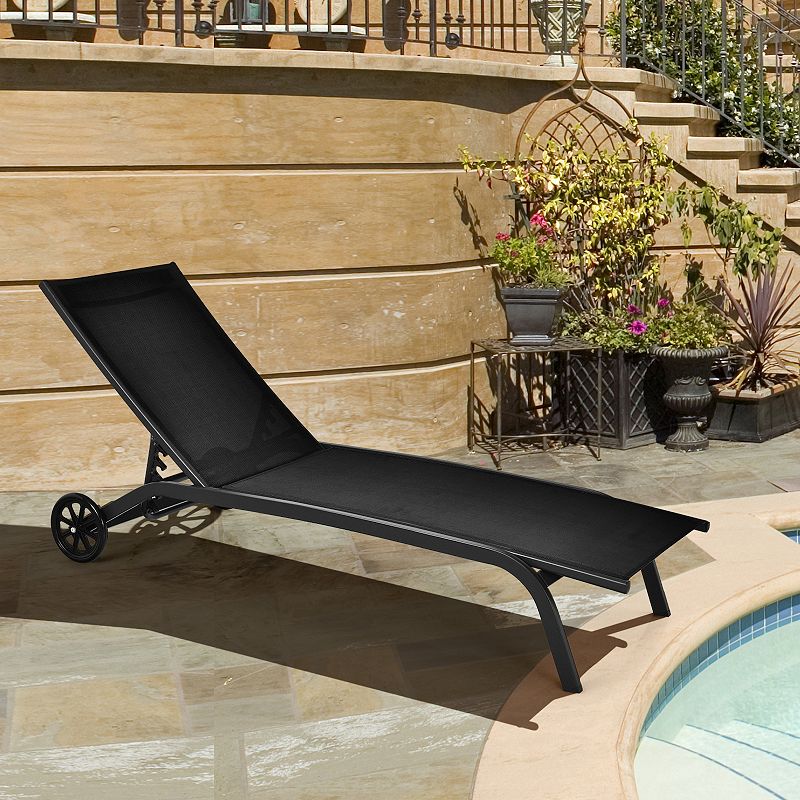 6-Poisition Adjustable Outdoor Chaise Recliner with Wheels