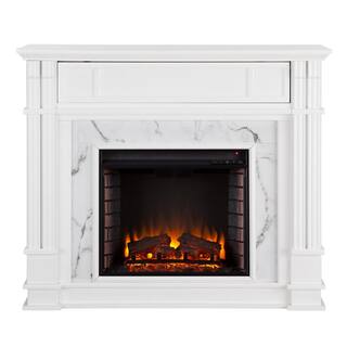 Southern Enterprises Rochester 48 in. W Faux Cararra Electric Media Fireplace in White HD605975