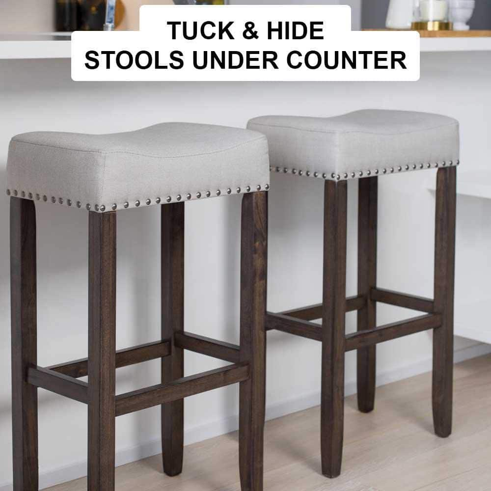 Nathan James Hylie 29 in. Gray Fabric Cushion Dark Brown Finish Nailhead Wood Pub-Height Counter Bar Stool (Set Of 2) 21402-2