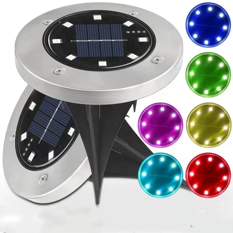 8 LED Waterproof  RGB Solar Lawn Lights Outdoor Ground Landscape Lighting for Garden