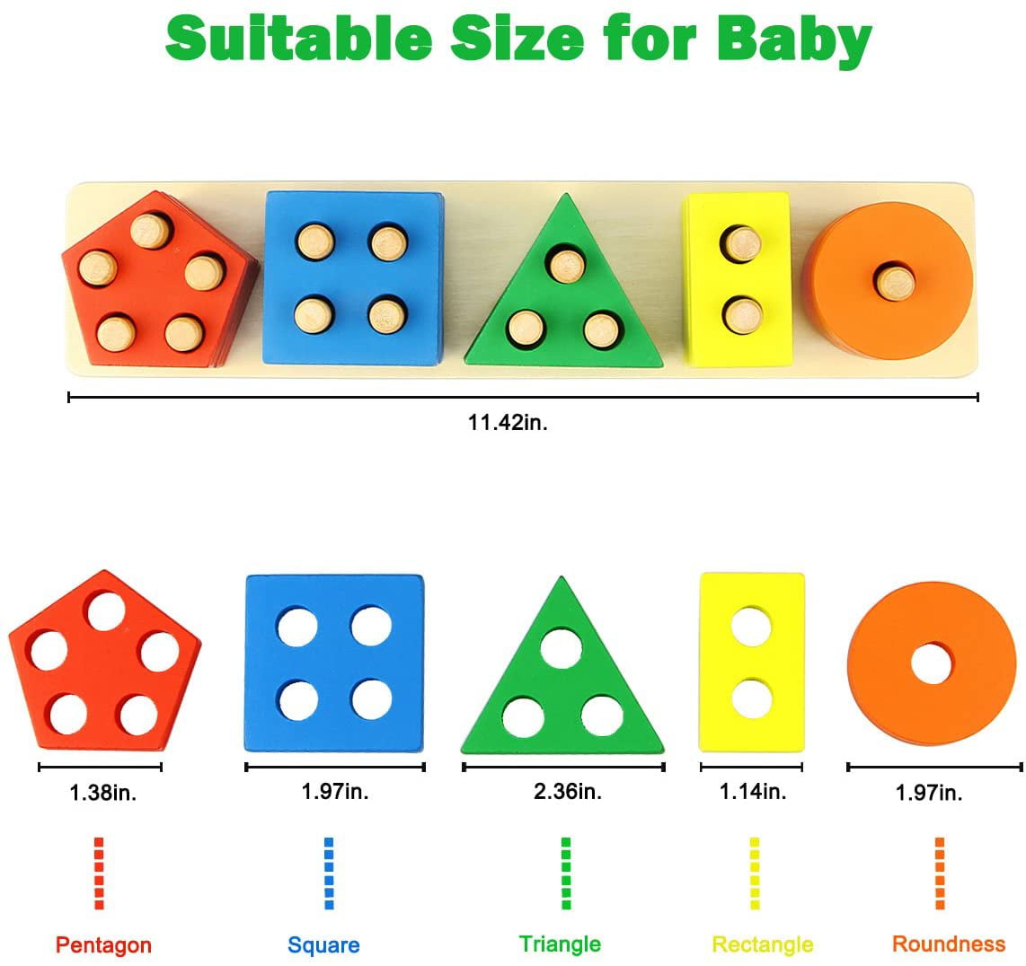 Educational Toys， Montessori Toys for 1 Year Old， Shape Color Sorting Preschool Stacking Blocks， Toddler Toys for Boys Girls 1 2 3 Year