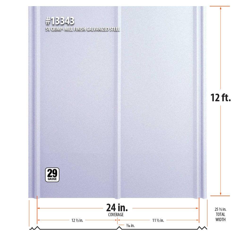 Gibraltar Building Products 12 ft. 5V Crimp Galvanized Steel 29-Gauge Roof Panel 13343