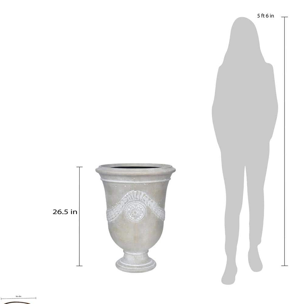 MPG 26.5 in. H. Cast Stone Fiberglass Anduze Urn Planter in A White Washed Grey PF7657WWG