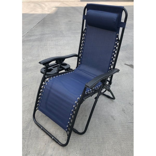 Zero Gravity Recliner / Lounger and Cup Holder in Indigo Blue Mesh 2Pk.