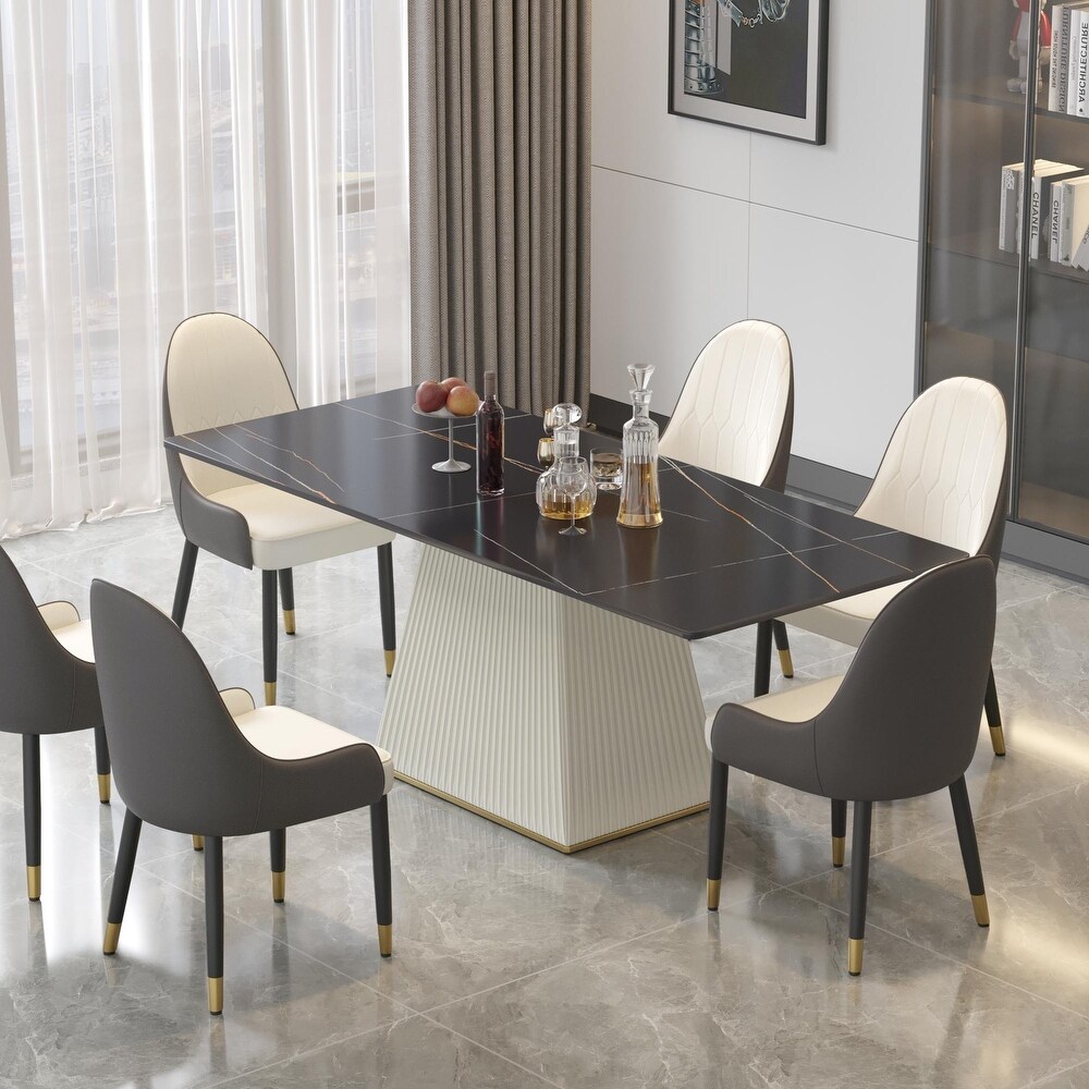 Modern Artificial Marble Kitchen and Dining Table Rectangule with PU Wood Base