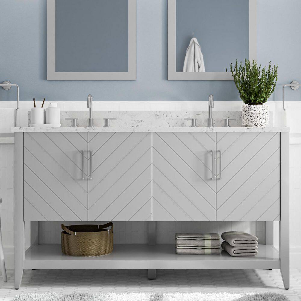 Home Decorators Collection Baybarn 60 in. W x 22 in. D x 35 in. H Double Sink Bath Vanity in Light Gray with Engineered Carrara Top and Sink 1924VA60-242925