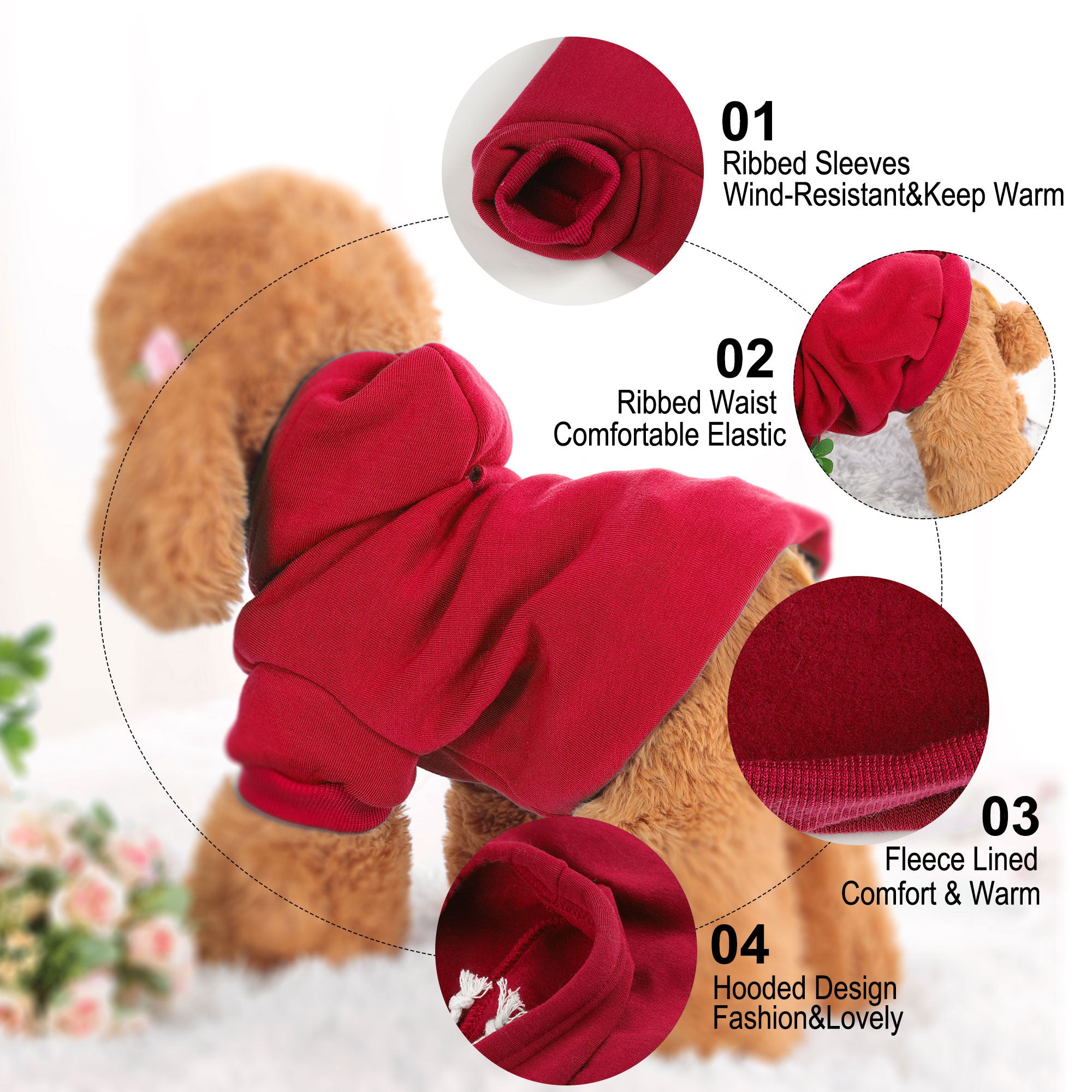 Dog Sweatshirt Hooded Pet Spring/Fall/Winter Clothes Warm Coat Red XS