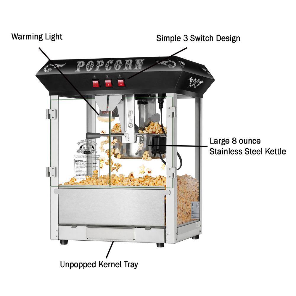 8 oz. Hot and Fresh Countertop Style in Black Popcorn Popper Machine-Makes Approx. 3 Gallons Per Batch 941194XLX