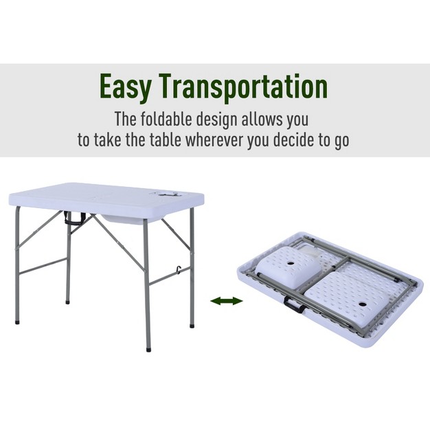 Outsunny Folding Fish Cleaning Table amp Portable Sink Station With Hose Hookup Convertible Camping Table With Ruler Camp Kitchen For Picnic Fishing