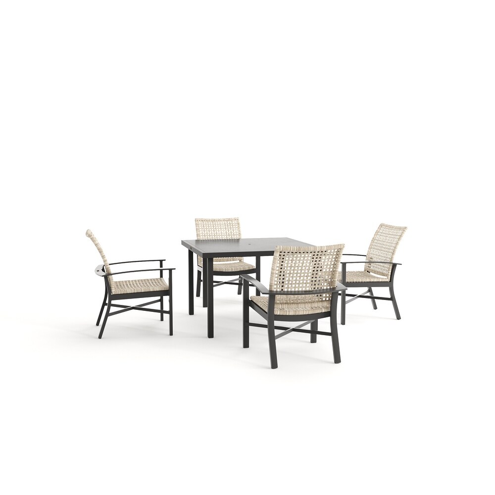 Winston Jasper 5 Piece Textured Pewter with Beechwood Weave Square Dining Table with Stationary Dining Chair Dining Set