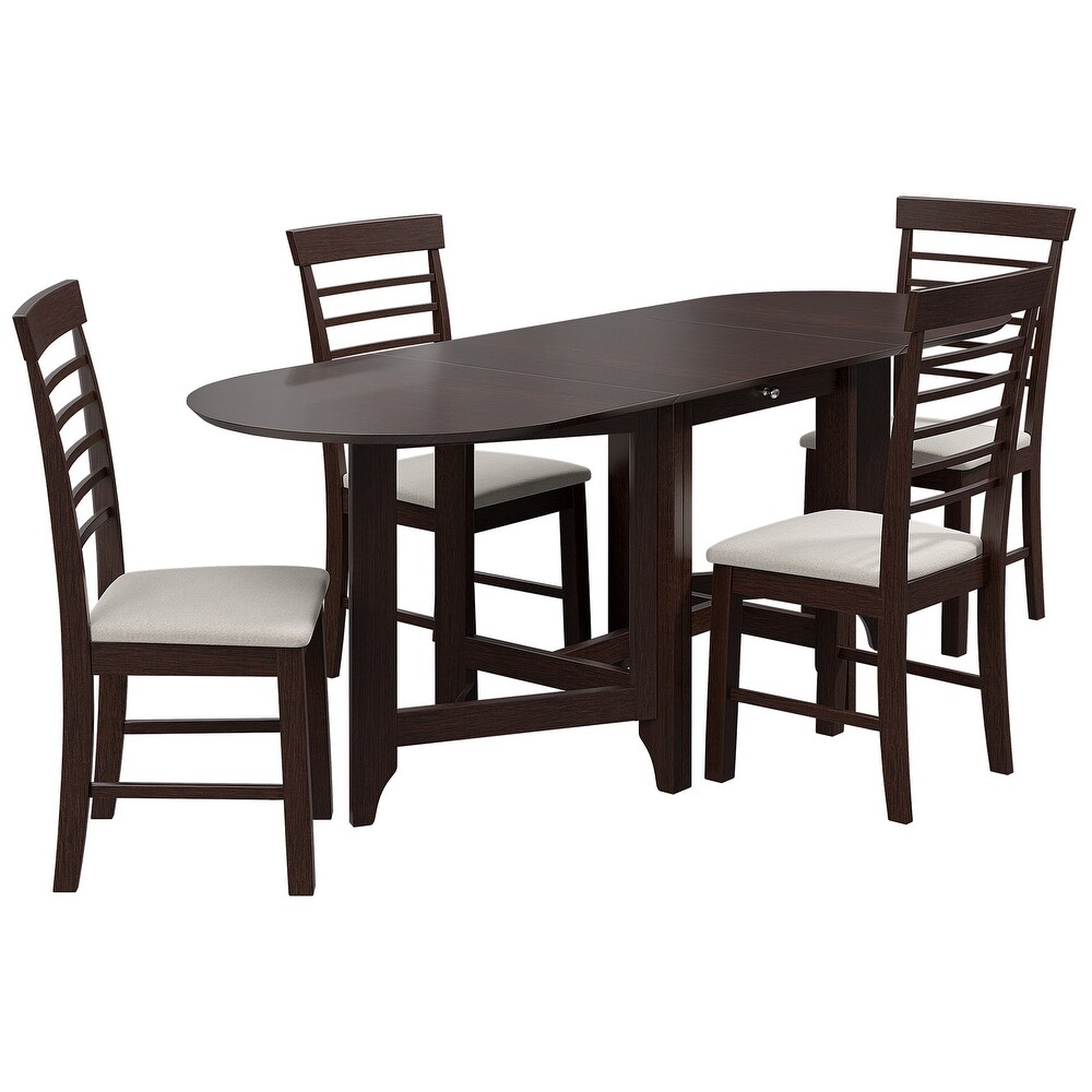 5PC Retro Dining Set Drop Leaf Table and 4 Upholstered Chairs