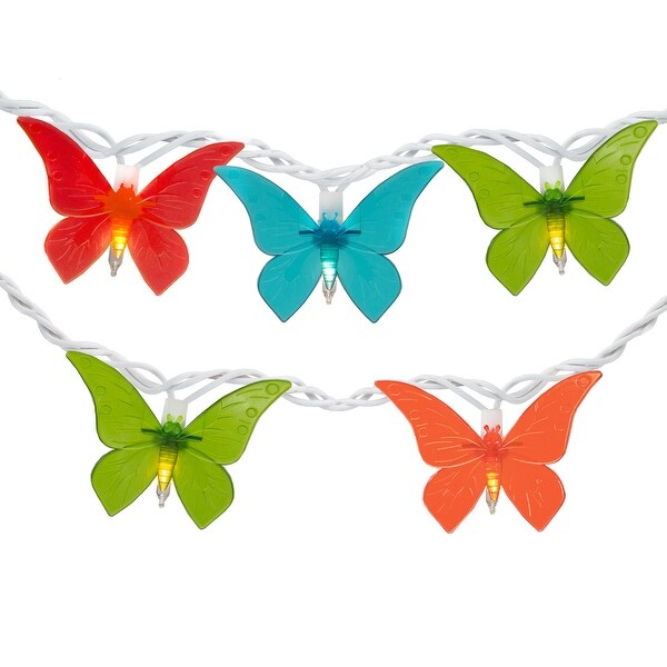 10ct Colored Summer Butterfly Patio String Light Set 9ft White Wire