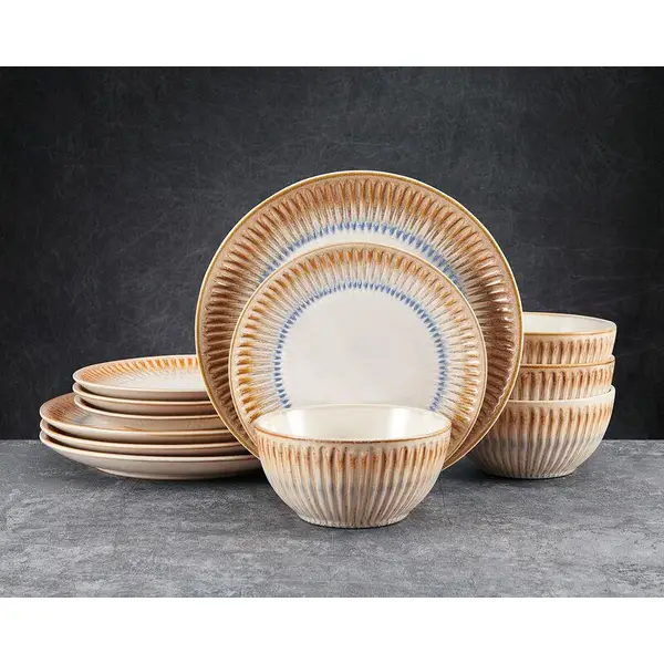 Pfaltzgraff 12-Piece Hensley Brown Dinnerware Set