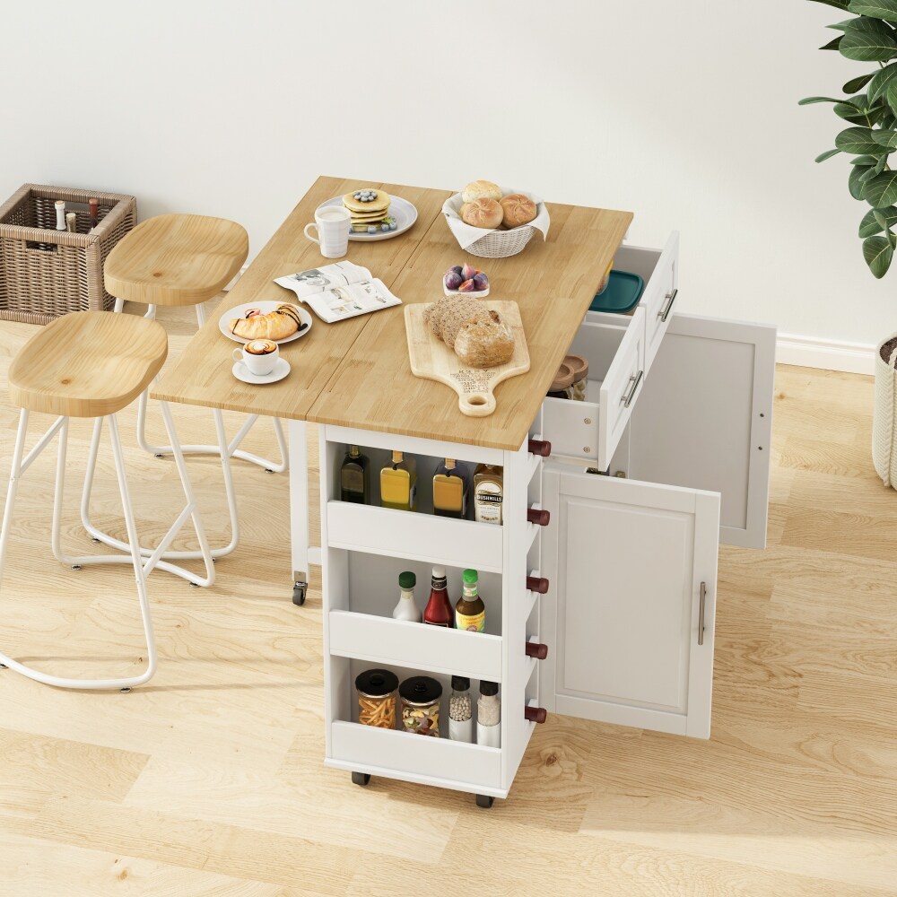 Kitchen Island Cart with 2 Door and 2 Drawers and Foldable Table Top