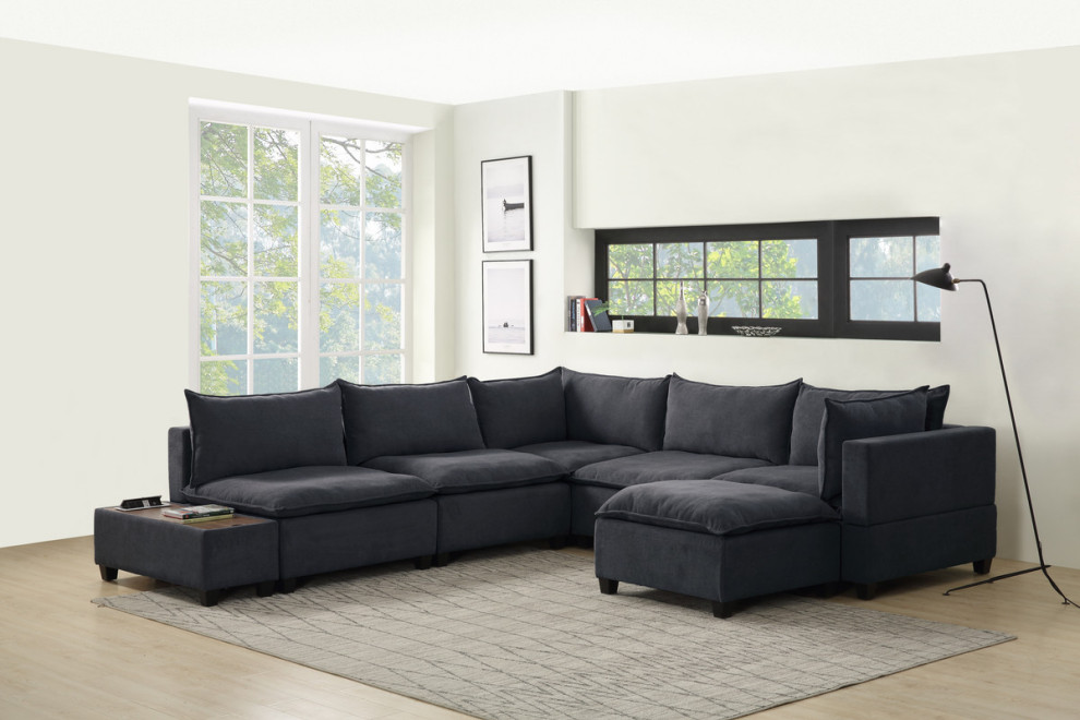 Madison Dark Gray 7 Piece Modular Sectional Chaise  Usb Storage Console Table   Modern   Sectional Sofas   by Timeout PRO  Houzz