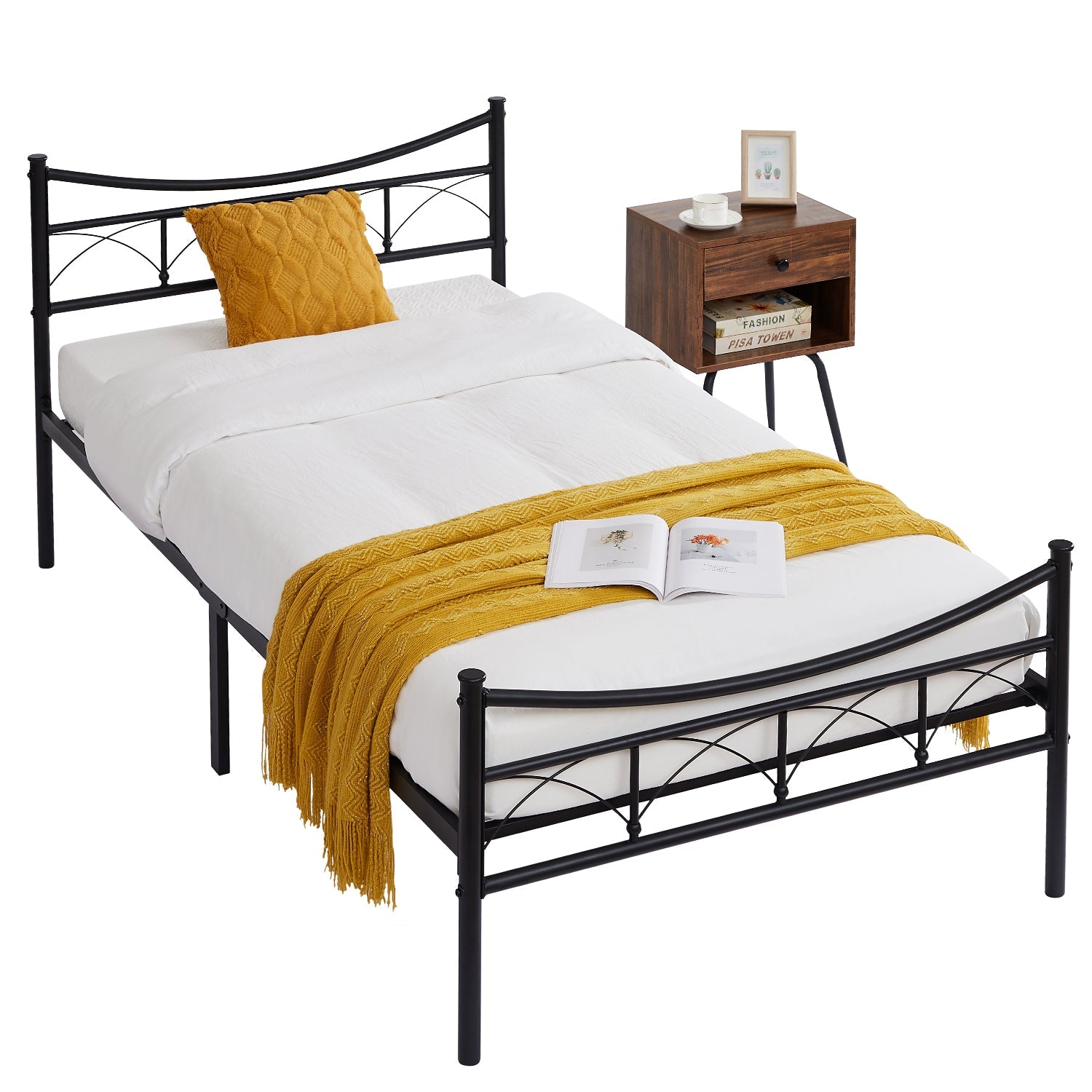 VECELO Metal Platform Bed Frame with Headboard and Footboard, No Box Spring Needed, Twin Size, Black