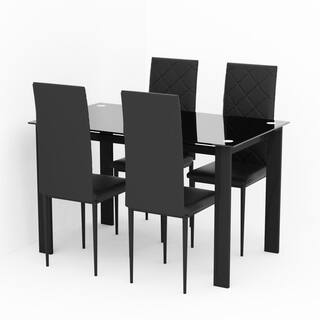 5- Piece Kitchen Tempered Glass Dining Table Set Black CUU241S00001