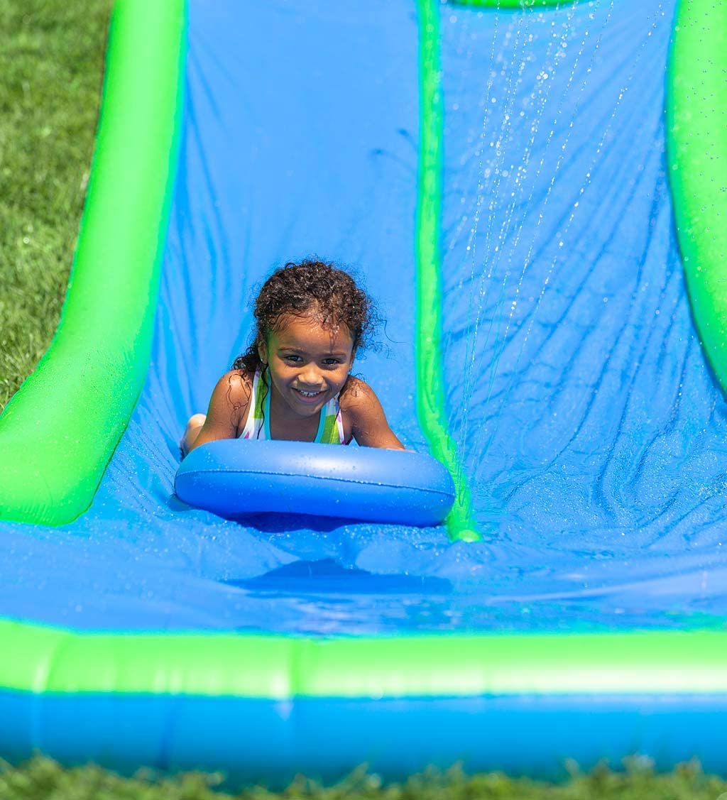 Lavinya Unique Extra Long 25-Foot Double Lane Water Slide with Sprinkler, Splash Pool, and 2 Inflatable Speed Boards, Max. Weight 110 Pounds per Rider