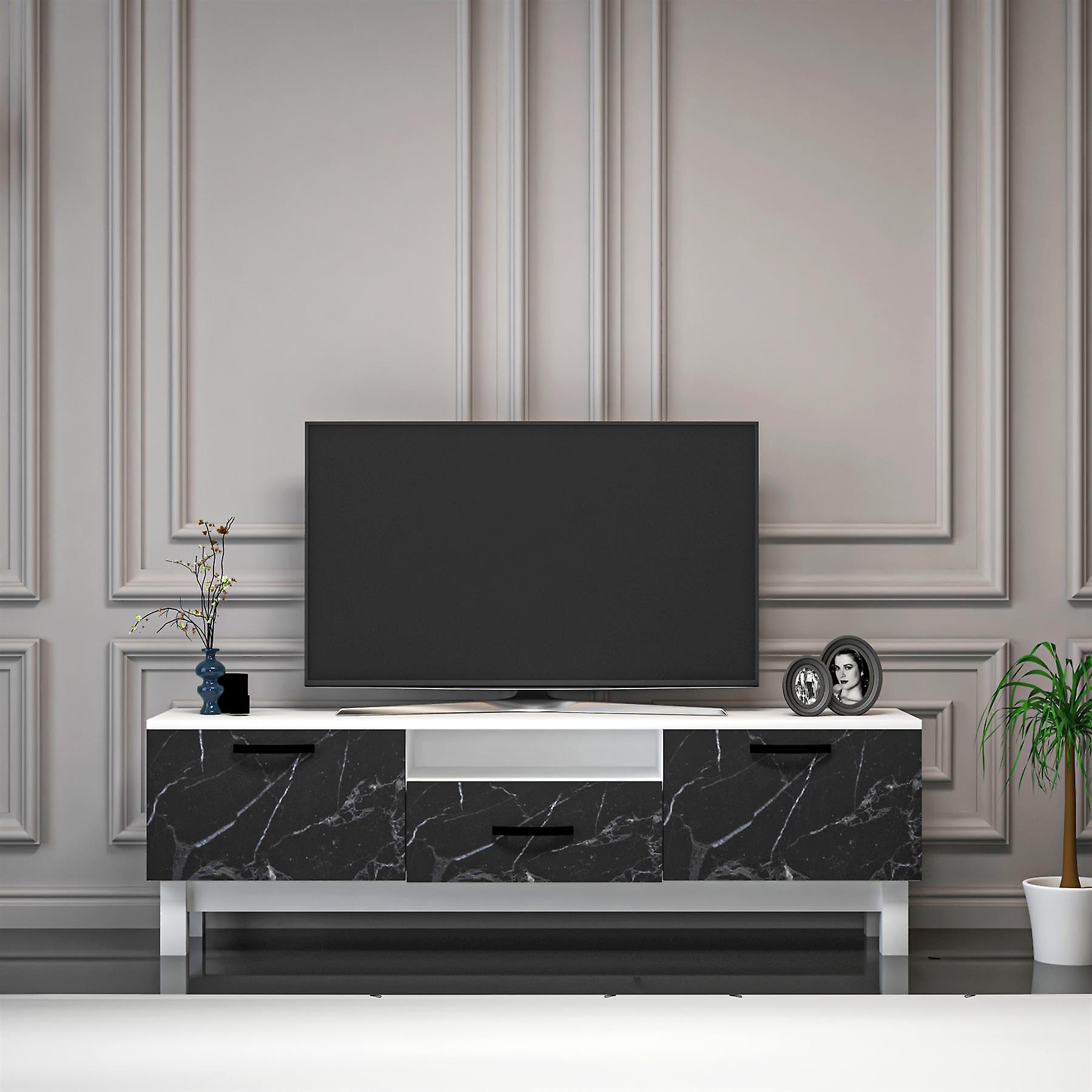 Harman TV Stand - White-Black Marble