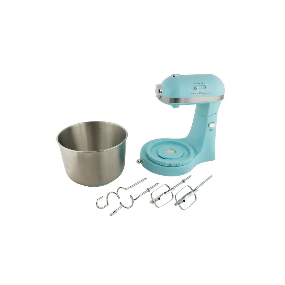 Nostalgia 3.5 Qt. 6-Speed Aqua Stand Mixer with Beaters and Dough Hooks CLSMIXER356AQ