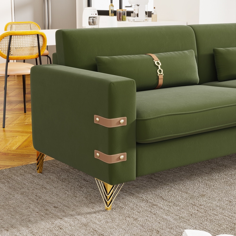 Modern Designs Velvet Upholstered Living Room Sofa  2 Seat Sofa Couch With Golden Metal Legs with Avocado green Sofa