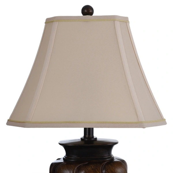 StyleCraft Toffee Wood Table Lamp - White Fabric Shade