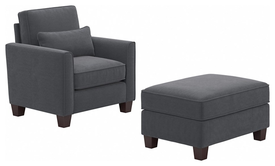 Flare Accent Chair with Ottoman Set in Dark Gray Microsuede Fabric   Transitional   Armchairs And Accent Chairs   by Homesquare  Houzz