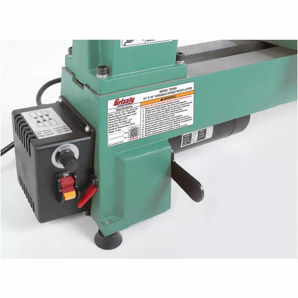 Grizzly Industrial 10 in. x 18 in. Variable-Speed Wood Lathe and#8211; XDC Depot