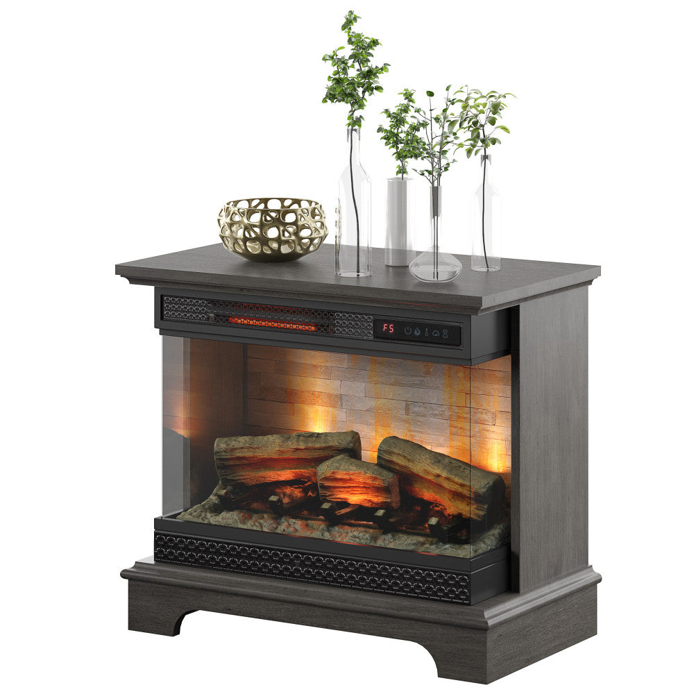 PanoGlow 3D Infrared Quartz Electric Fireplace, Weathered Gray