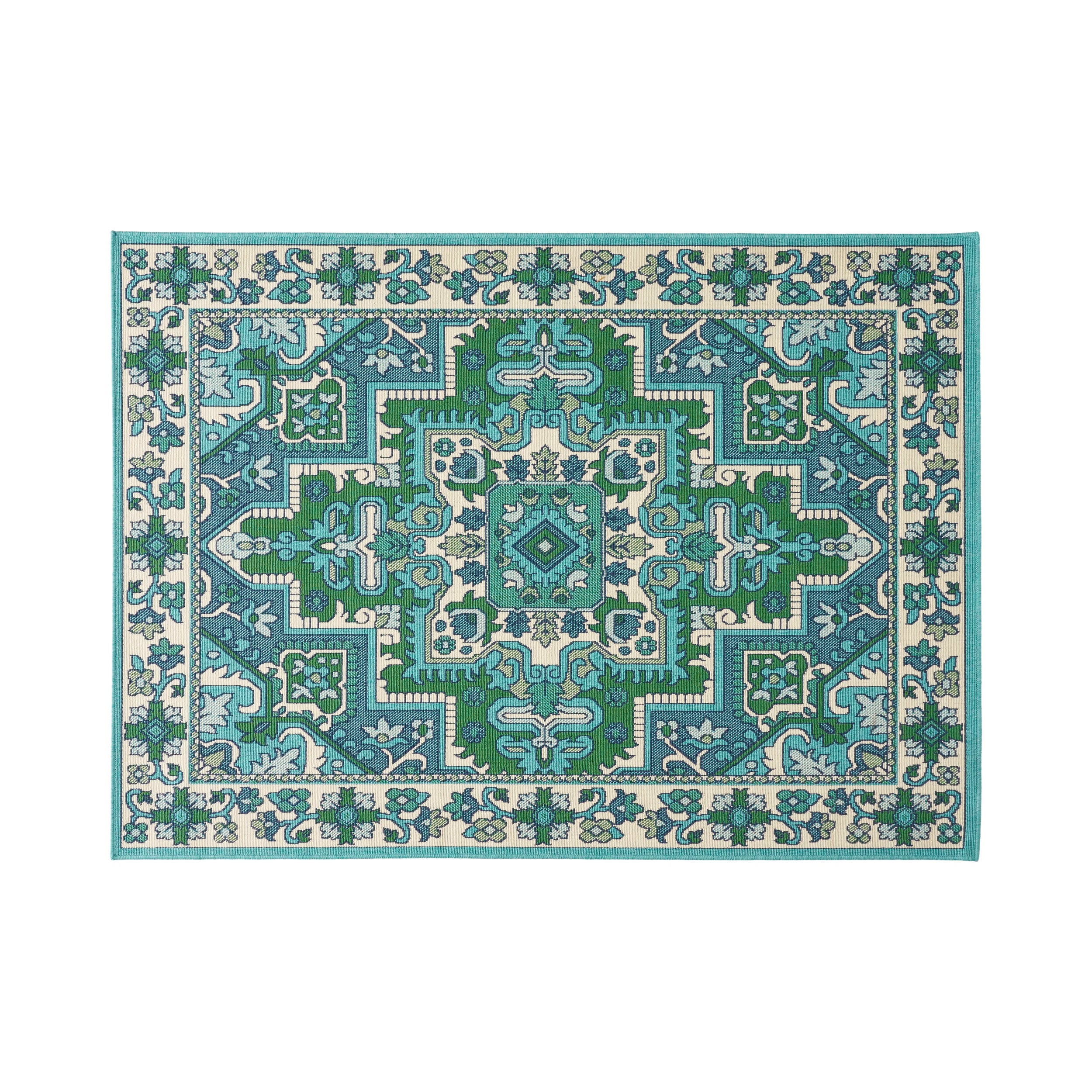 Halston Outdoor Oriental Area Rug, Ivory and Blue