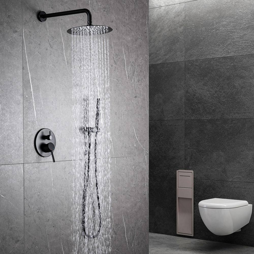 IHOMEadore 1-Spray Round Hand Shower and Showerhead from Wall Combo Kit with Slide Bar and Valve in Matte Black RCS81001MB