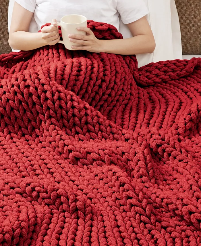 Madison Park Chunky-Knit Handmade Throw， 50