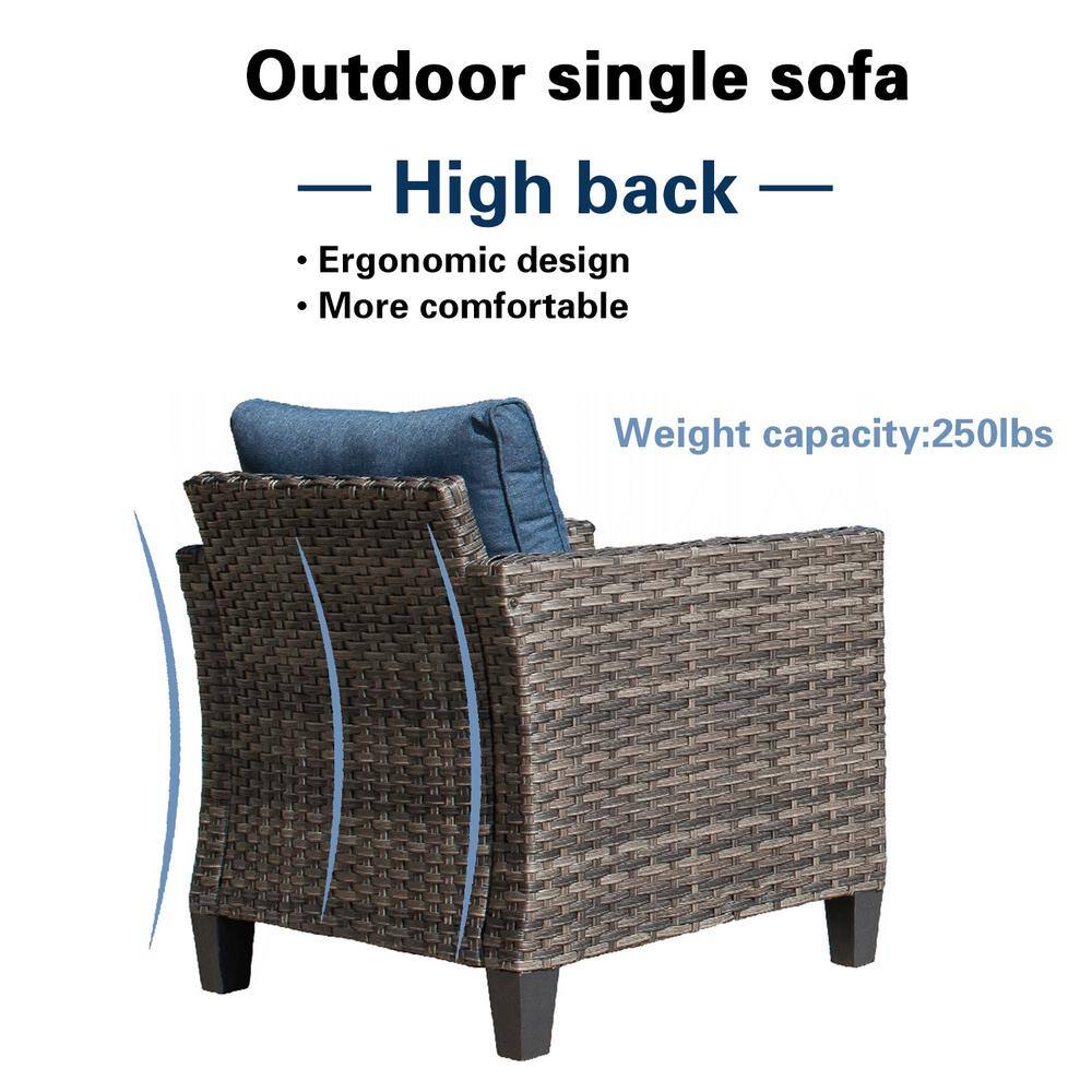 OVIOS New Vultros Gray 2Piece Wicker Outdoor Lounge Chair with Blue Cushions