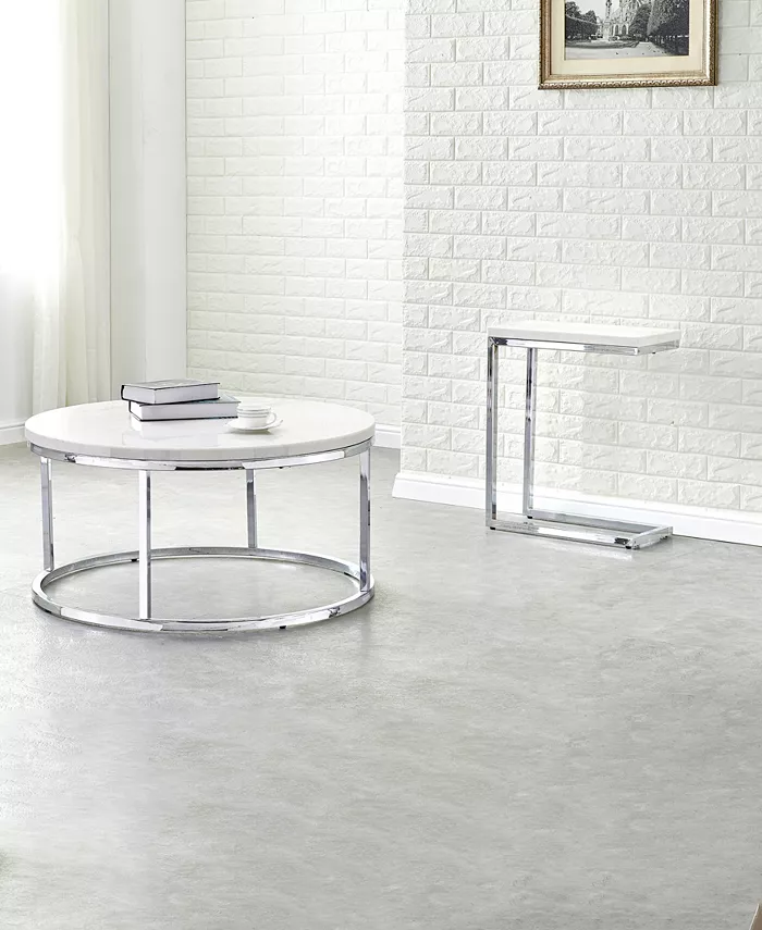 Steve Silver Echo 36 Round Marble and Chrome Cocktail Table