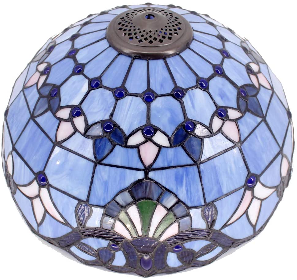 GEDUBIUBOO  Lamp Blue Purple Stained Glass Baroque Table Lamp Lavender Style Bedside Desk Light Metal Base 16X16X24 Inches Decor Bedroom Living Room  Office S003C Series