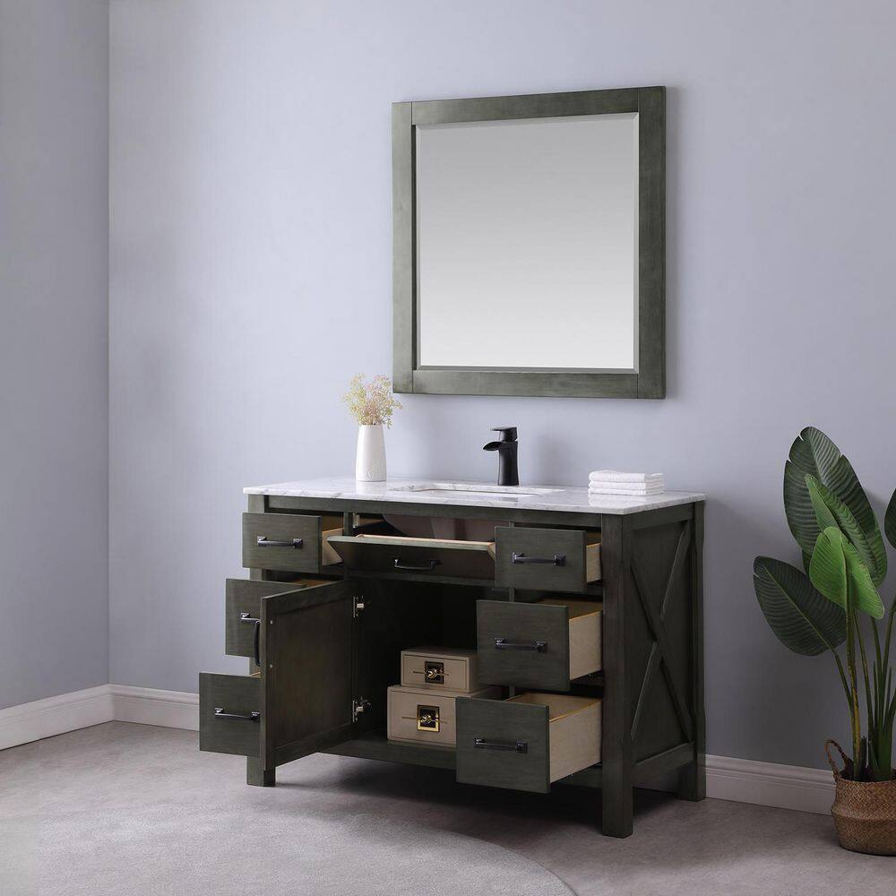 Altair Maribella 48 in. Single Bathroom Vanity Set in Rust Black and Carrara White Marble Countertop with Mirror 535048-RL-CA