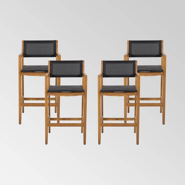 Fairfax 4pk Acacia Wood Bar Stools Teak black Christopher Knight Home