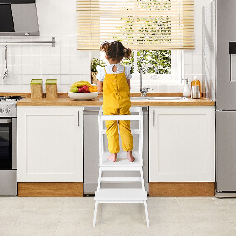 2-in-1 Multifunctional Toddler Step Stool with Safety Rail