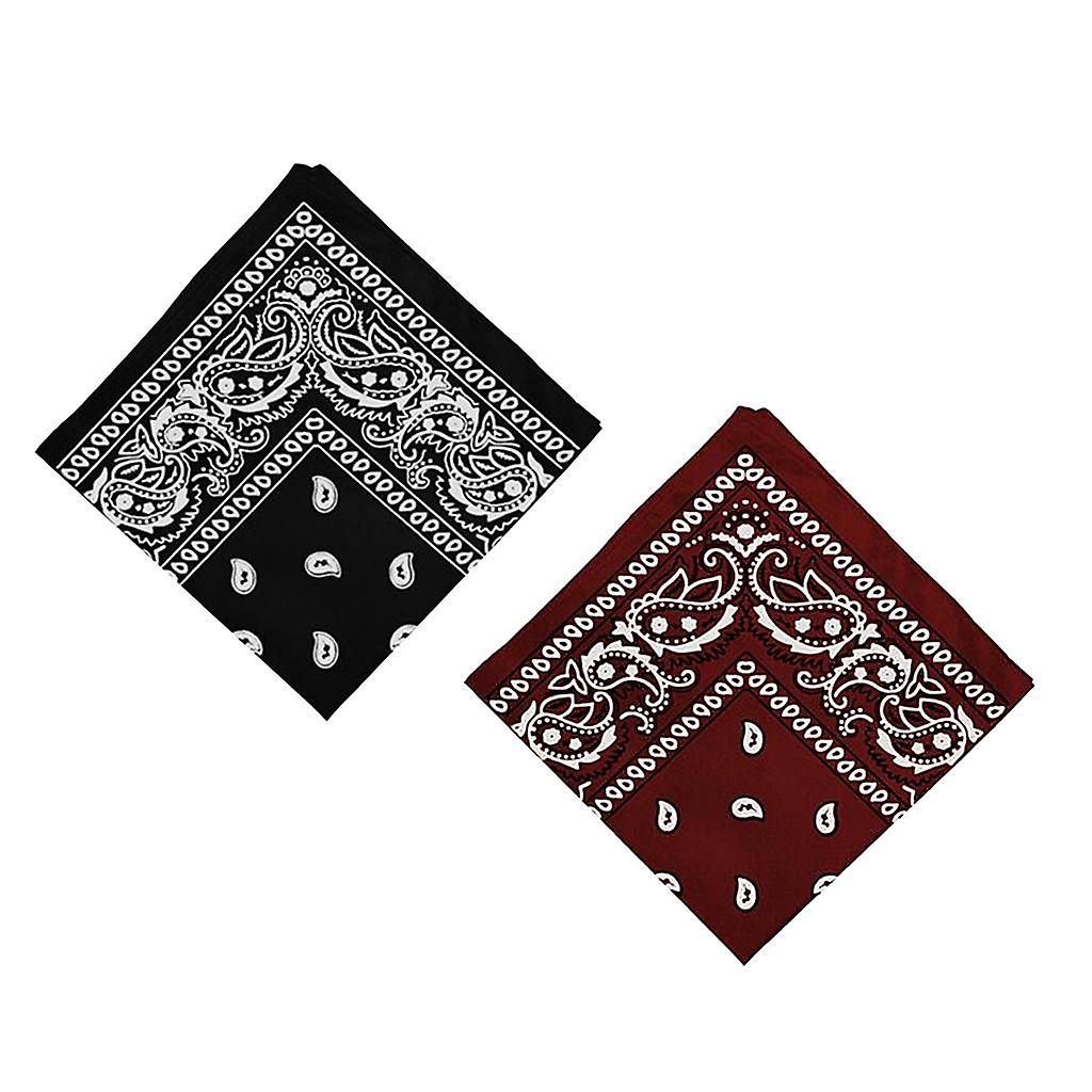 2x Unisex Paisley Bandana Head Wrap Hair Band Wristband Black and Wine Red